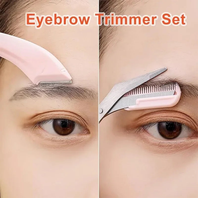 Eyebrow Trimmer Set, Curved Razor & Scissors With Comb, Easy Use Tools, Perfect Grooming Kit for Beginners Daily Eyebrow Care