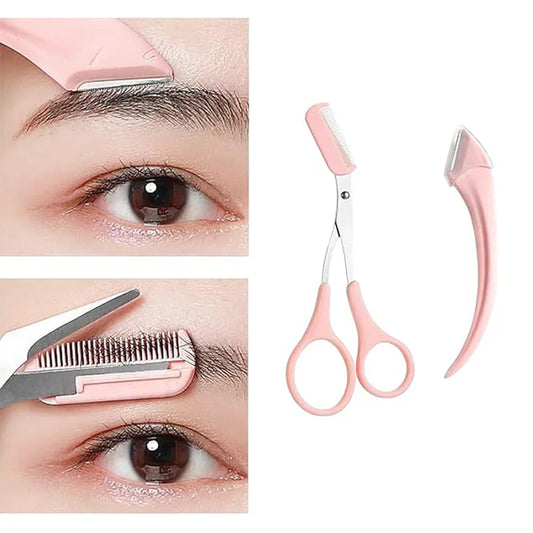 Eyebrow Trimmer Set, Curved Razor & Scissors With Comb, Easy Use Tools, Perfect Grooming Kit for Beginners Daily Eyebrow Care