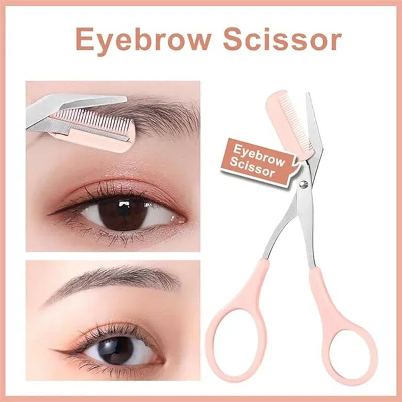 Eyebrow Trimmer Set, Curved Razor & Scissors With Comb, Easy Use Tools, Perfect Grooming Kit for Beginners Daily Eyebrow Care